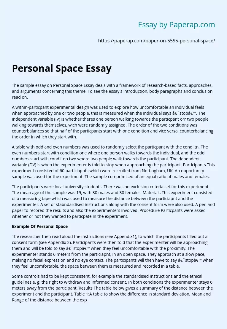 Personal Space Psychological Experiment