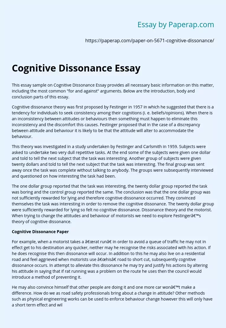 Cognitive Dissonance Essay