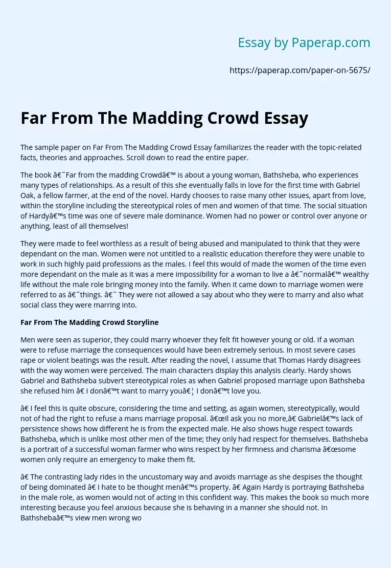 Far From The Madding Crowd Essay