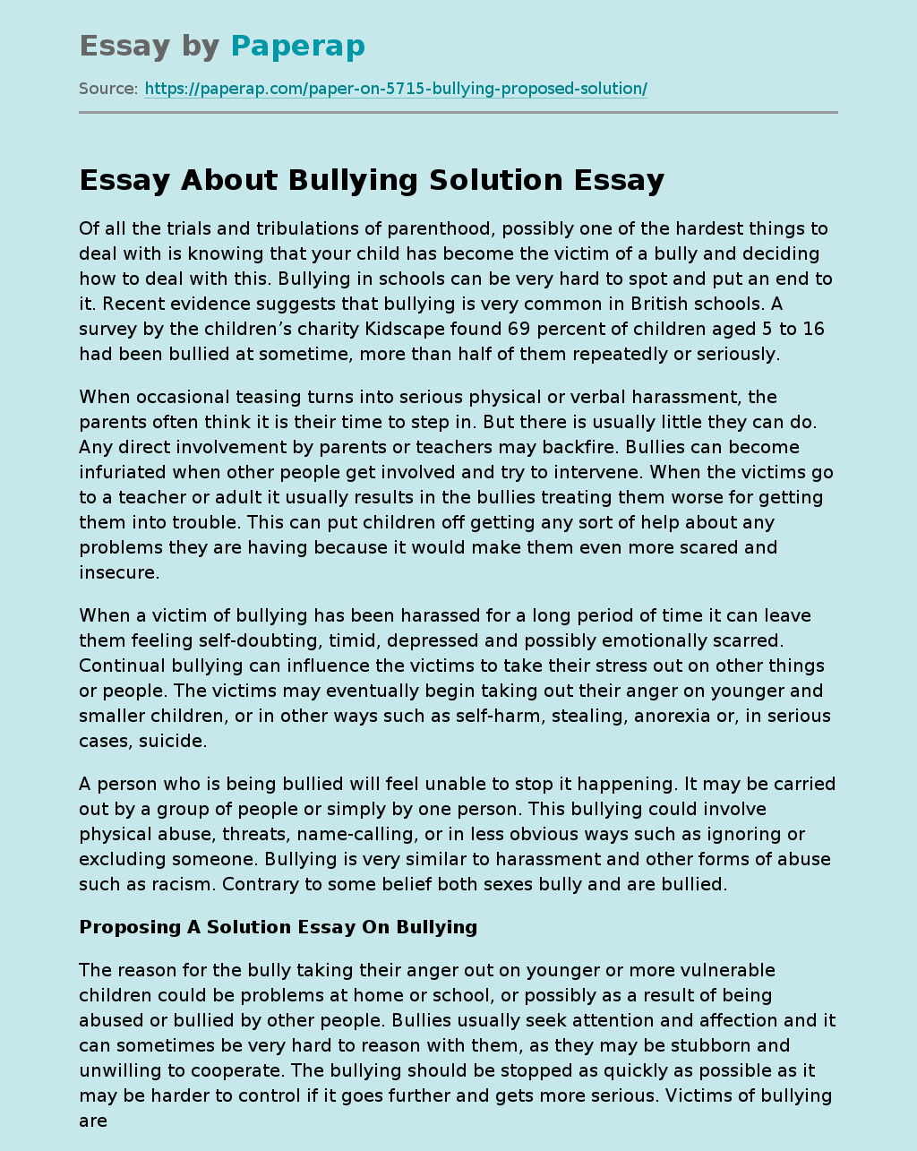 Essay About Bullying Solution