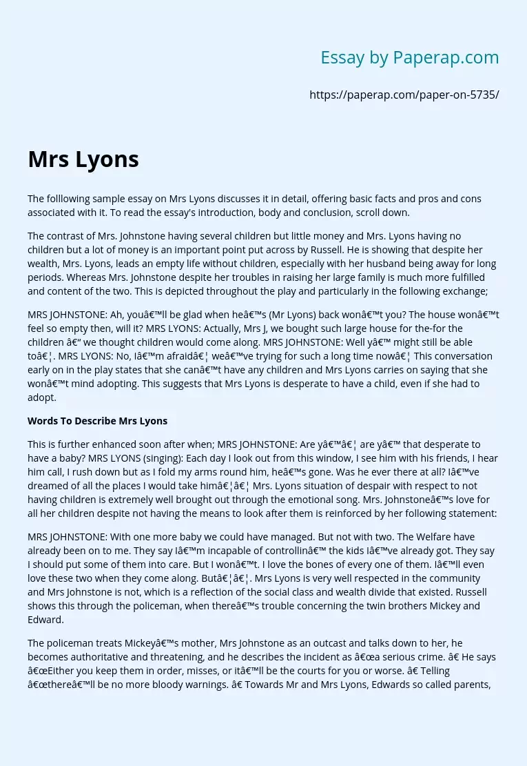 Mrs Lyons