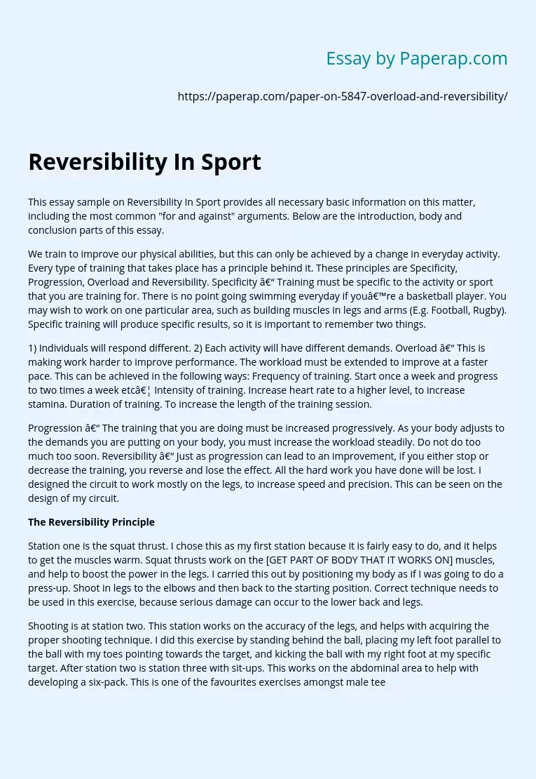 Reversibility In Sport
