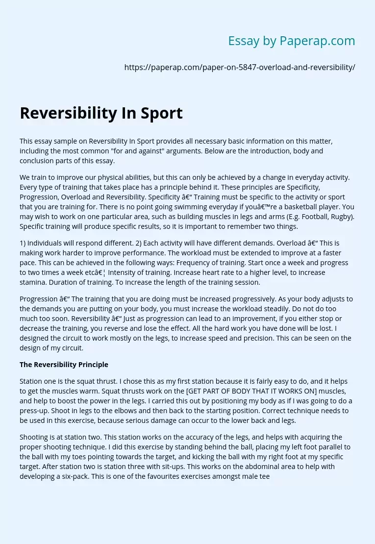 reversibility-in-sport-essay-example