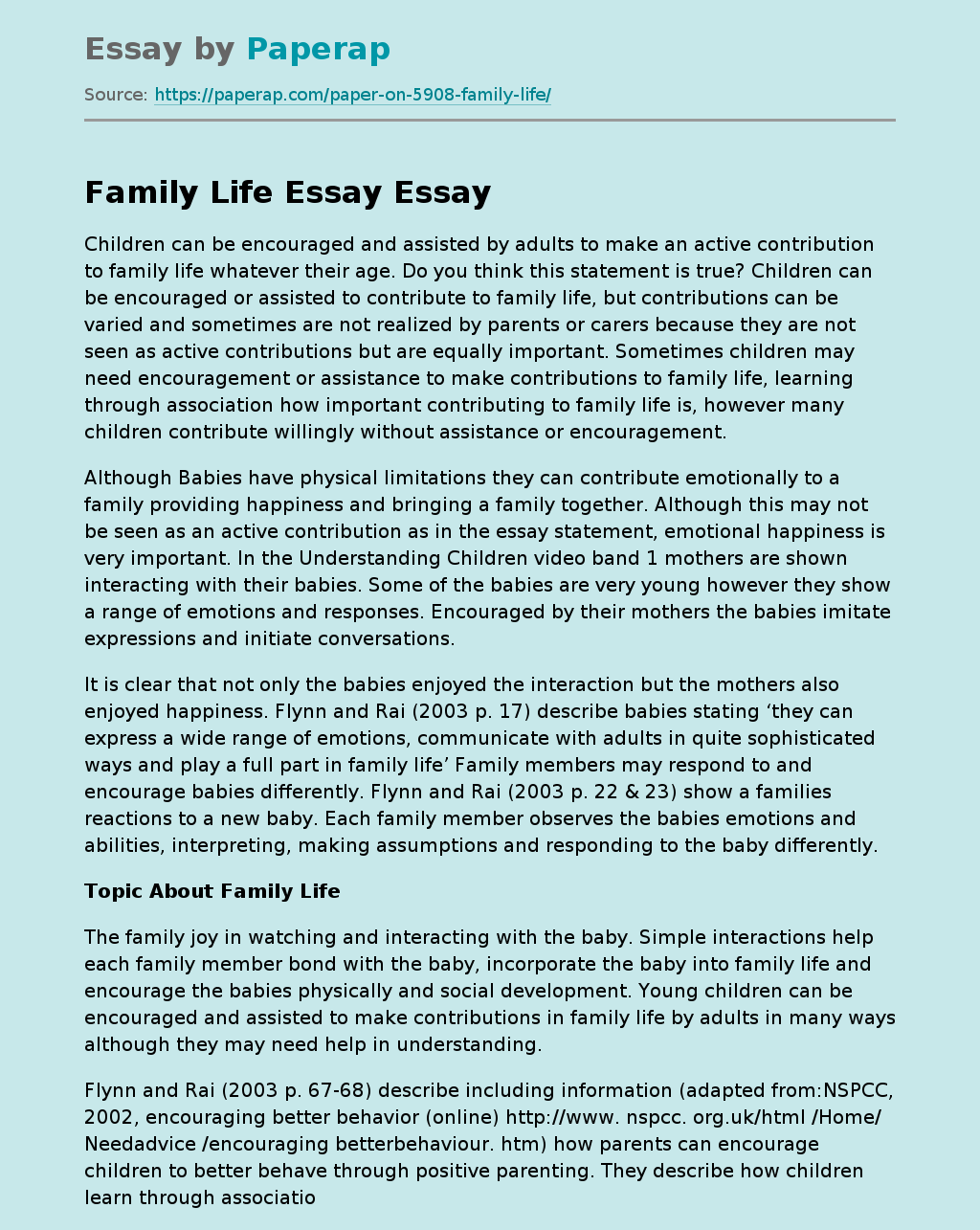 Family Life Essay Free Essay Example