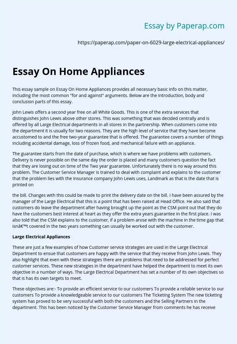 Essay On Home Appliances