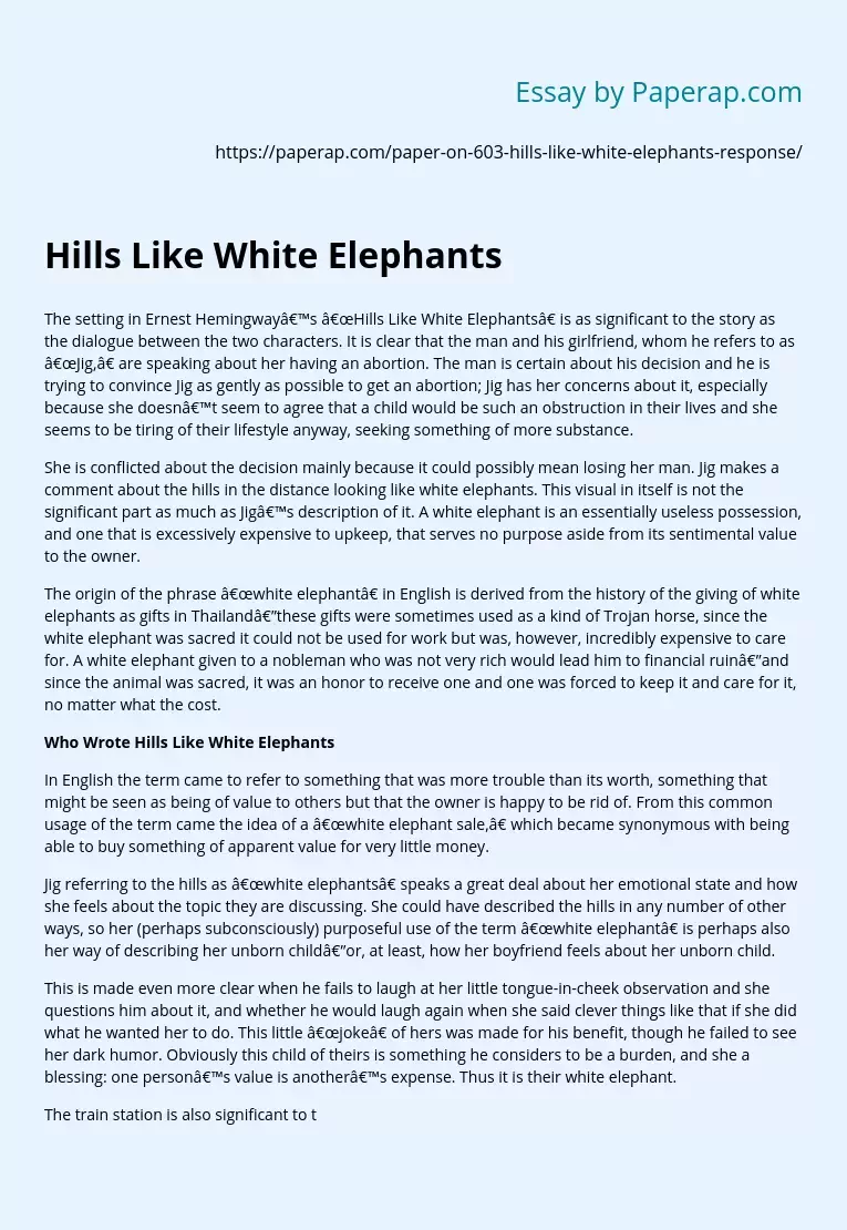 what is the theme in hills like white elephants