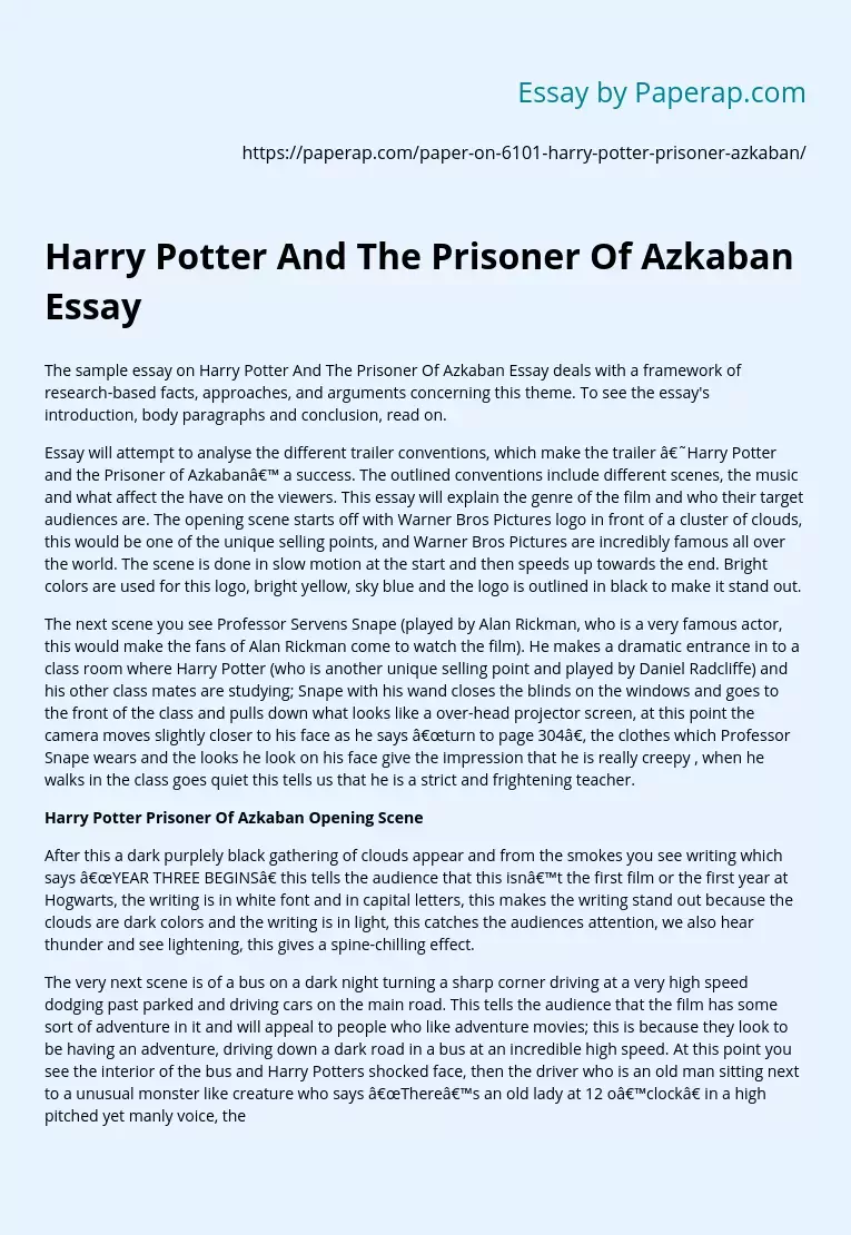 Harry Potter And The Prisoner Of Azkaban Essay