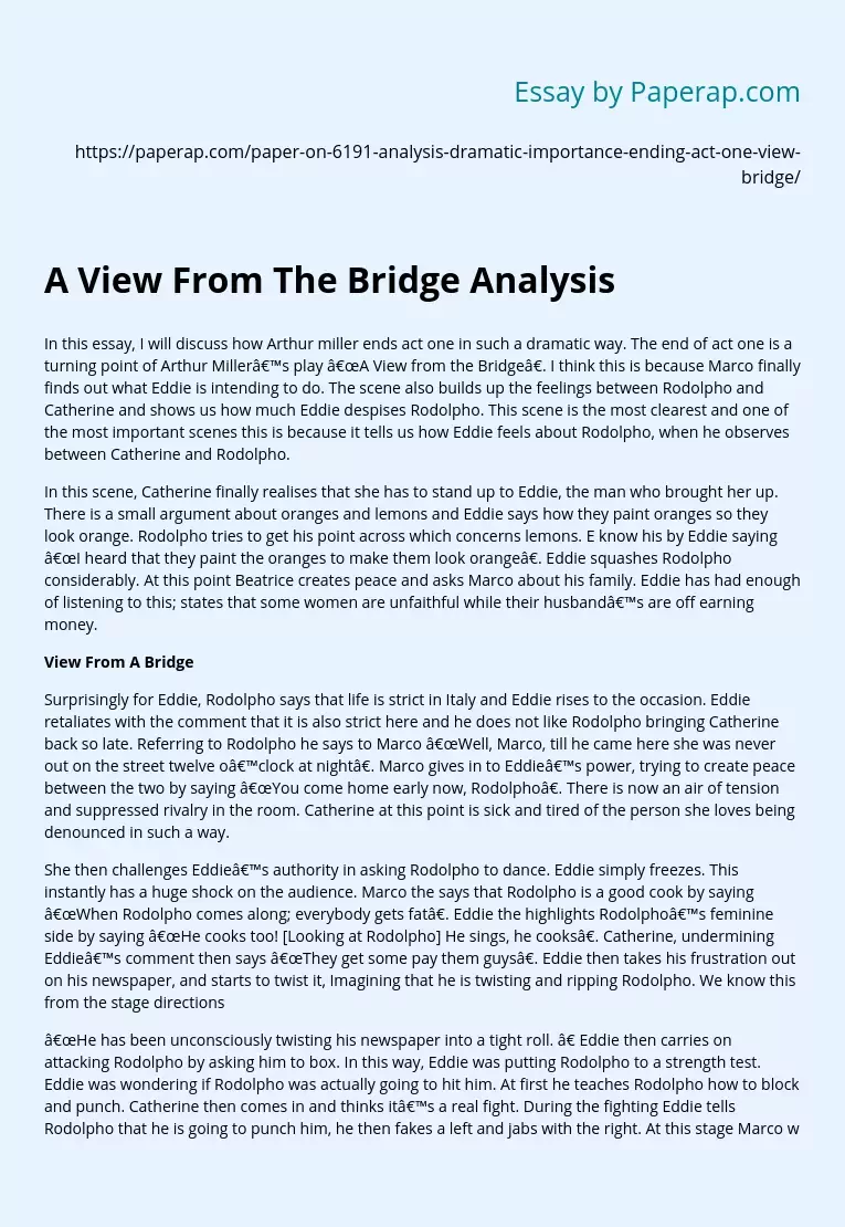 A View From The Bridge Analysis