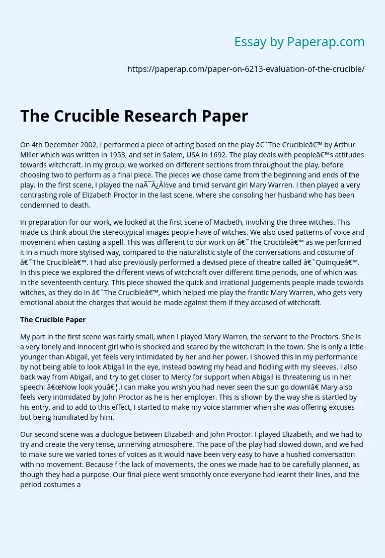 Реферат: Crucible Arthur Miller Essay Research Paper The