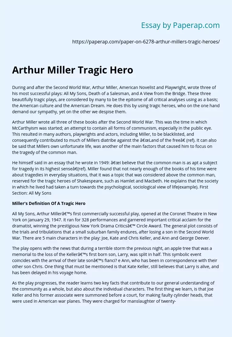 Miller's Definition Of A Tragic Hero