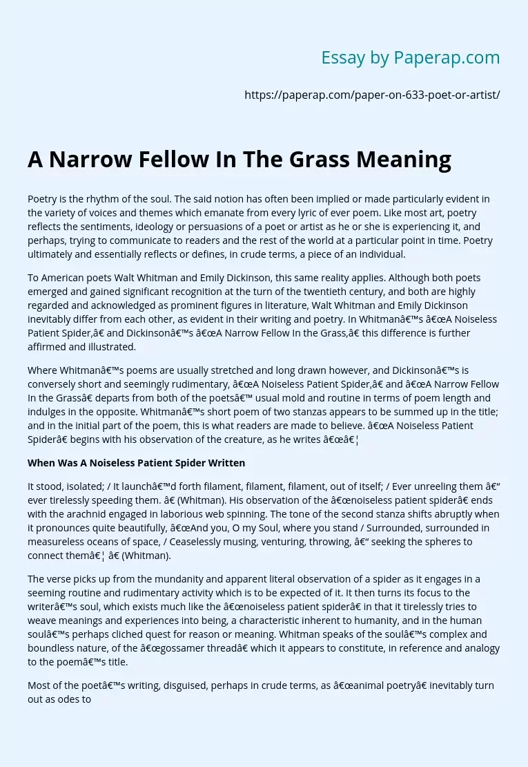 A Narrow Fellow In The Grass Meaning