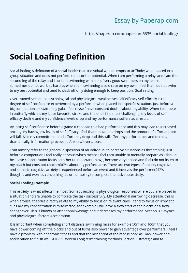Social Loafing Definition