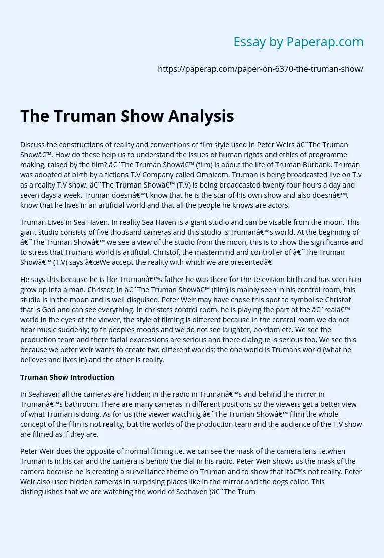 The Truman Show Analysis