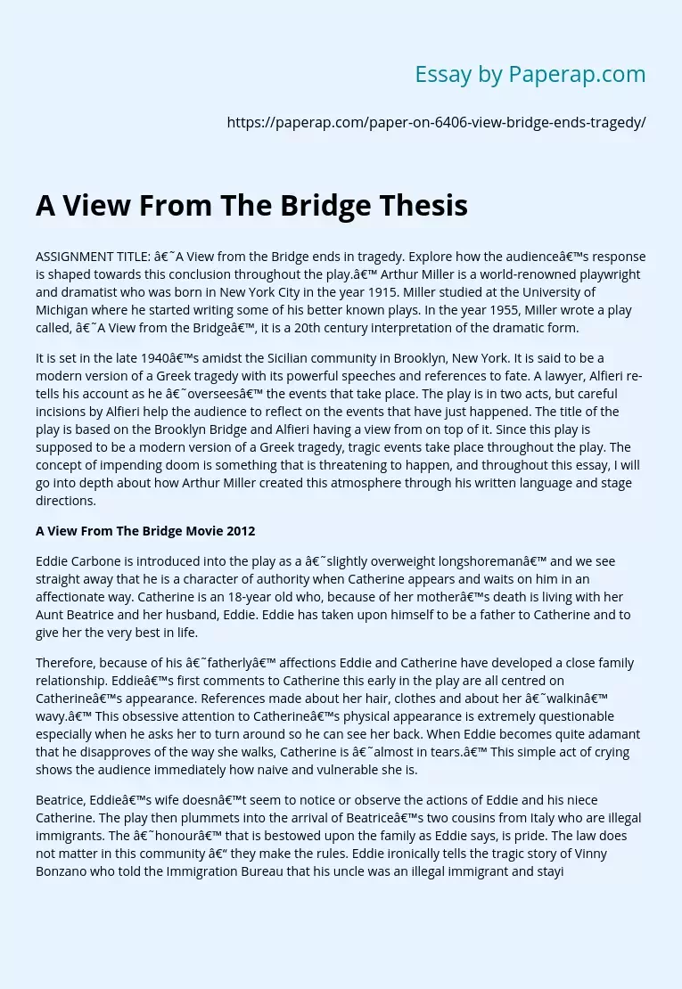 A View From The Bridge Thesis