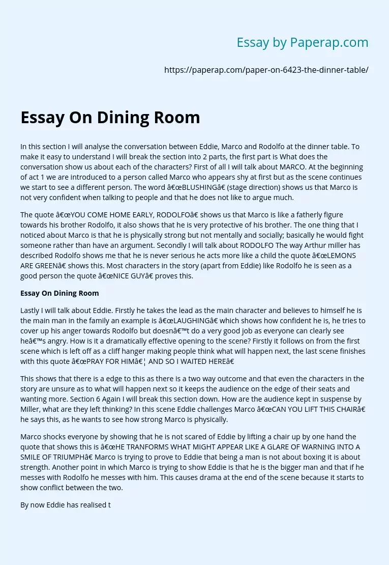 Essay On Dining Room