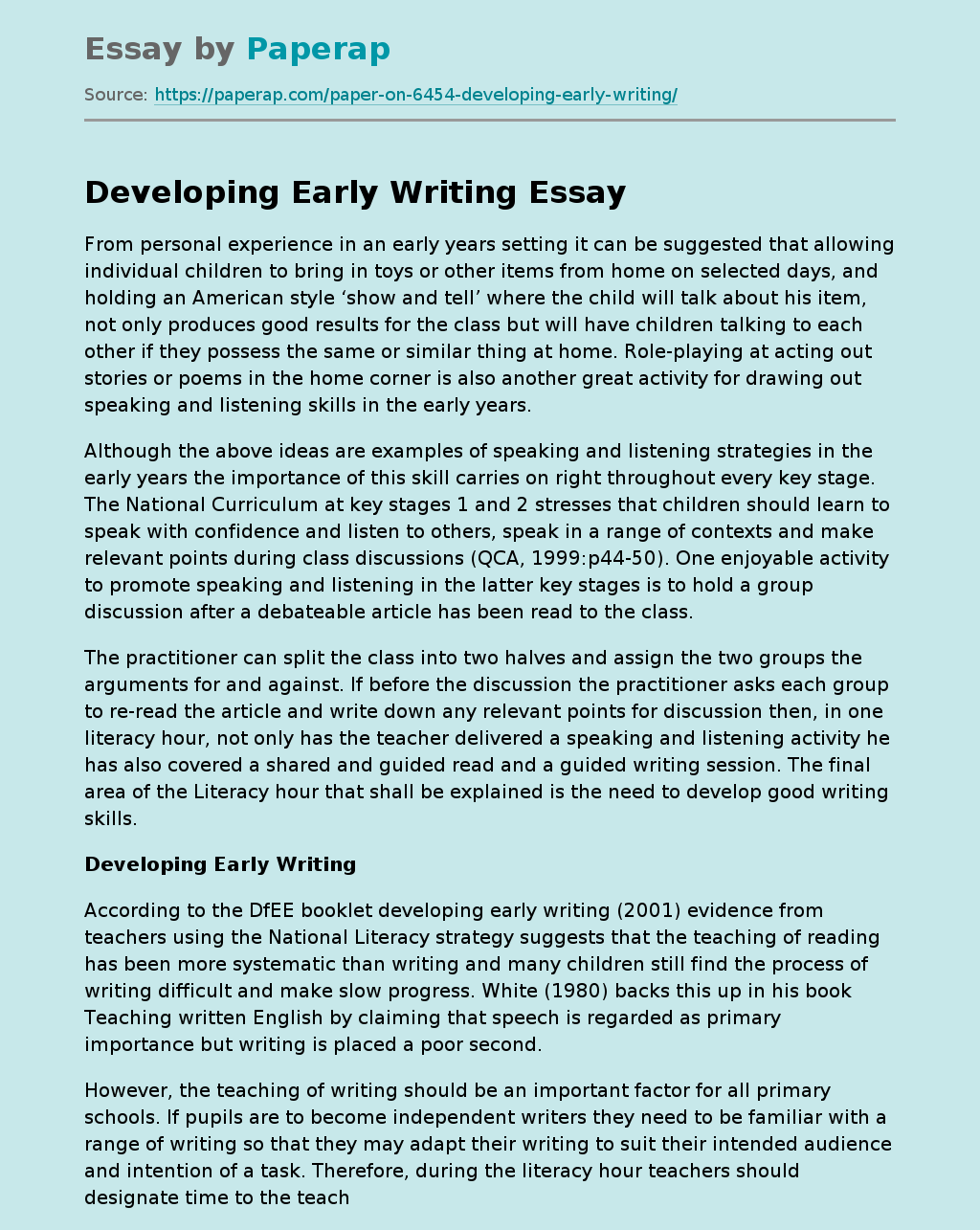 Developing Early Writing