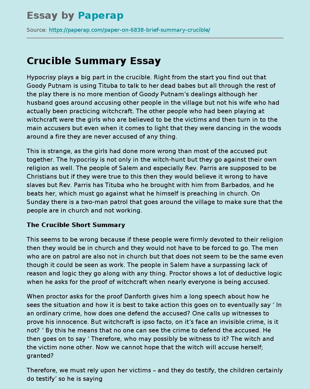 Crucible Summary