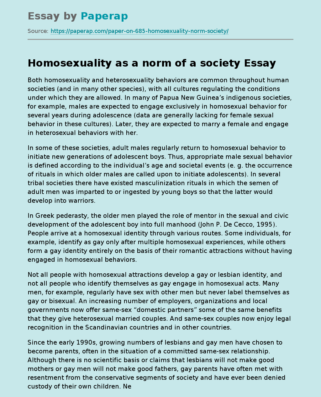 Homosexuality as a Norm of a Society