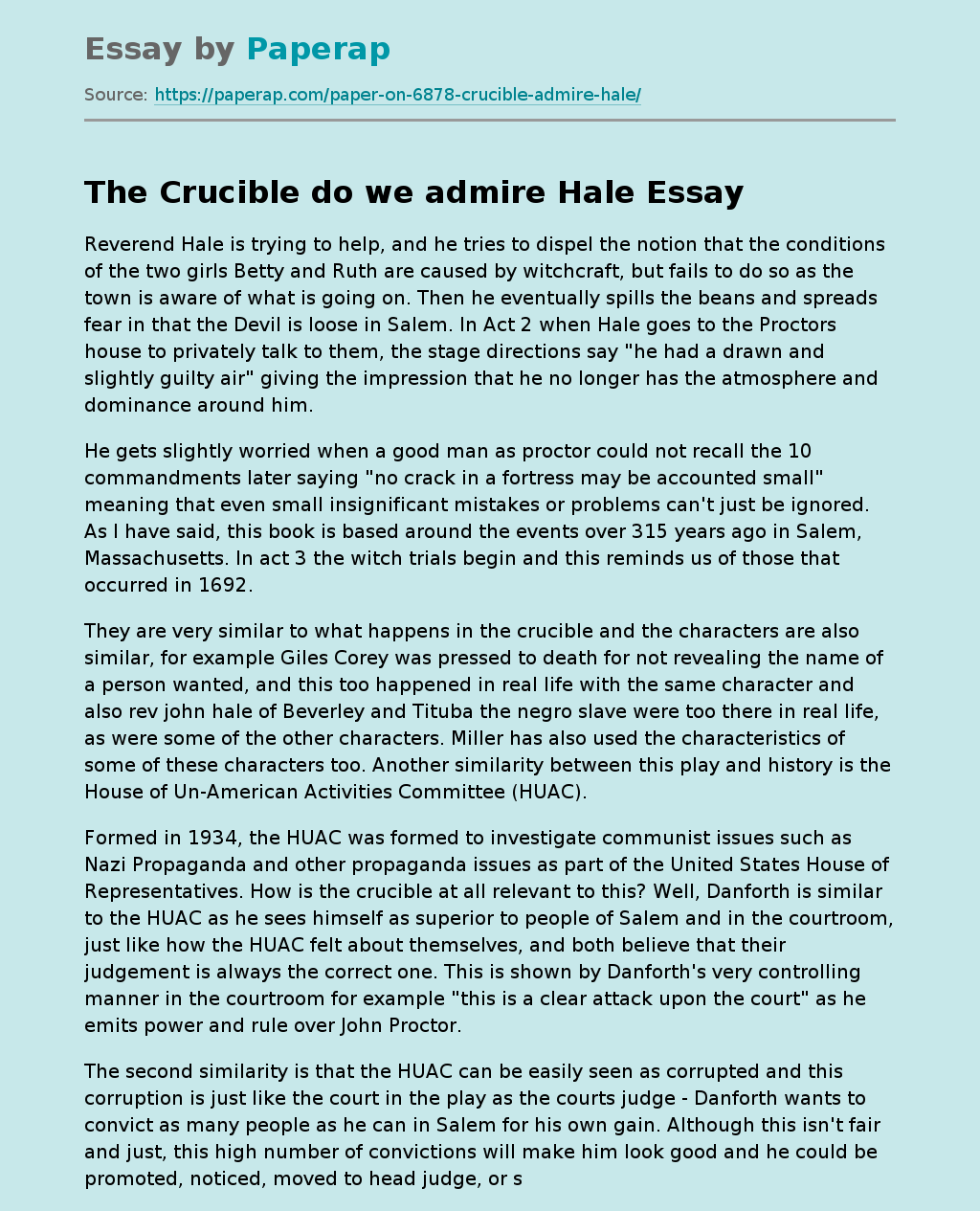 The Crucible do we admire Hale