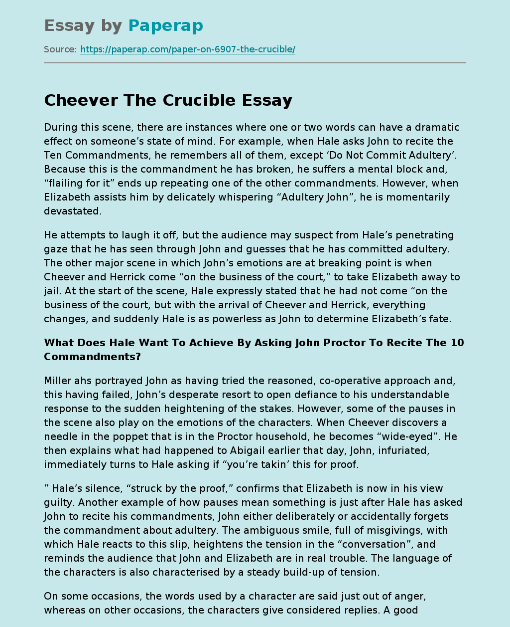 Cheever The Crucible