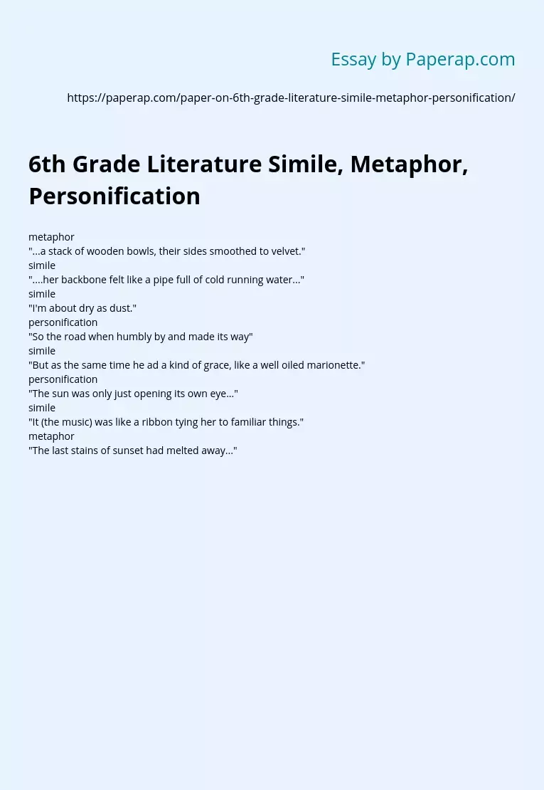 6th Grade Literature Simile, Metaphor, Personification