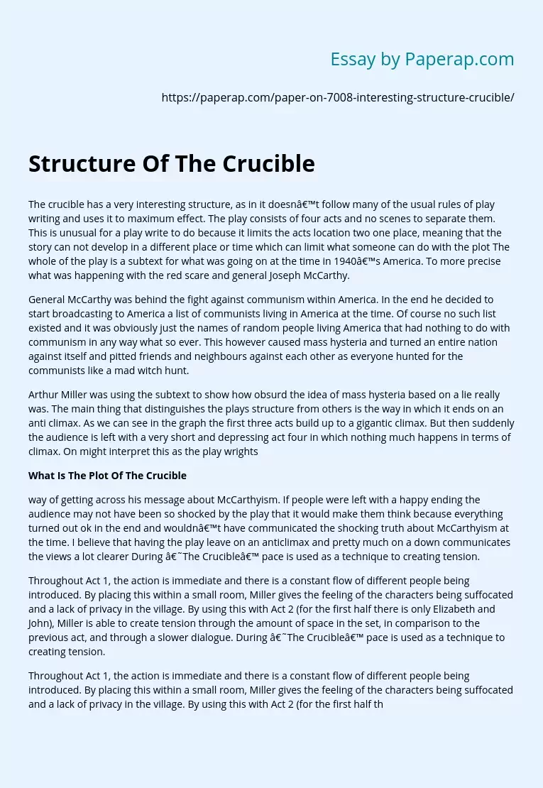Реферат: Crucible By Arthur Miller Essay Research Paper