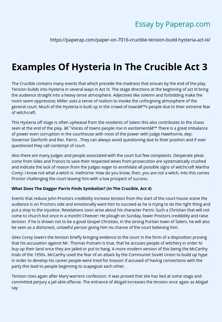 Examples Of Hysteria In The Crucible Act 3
