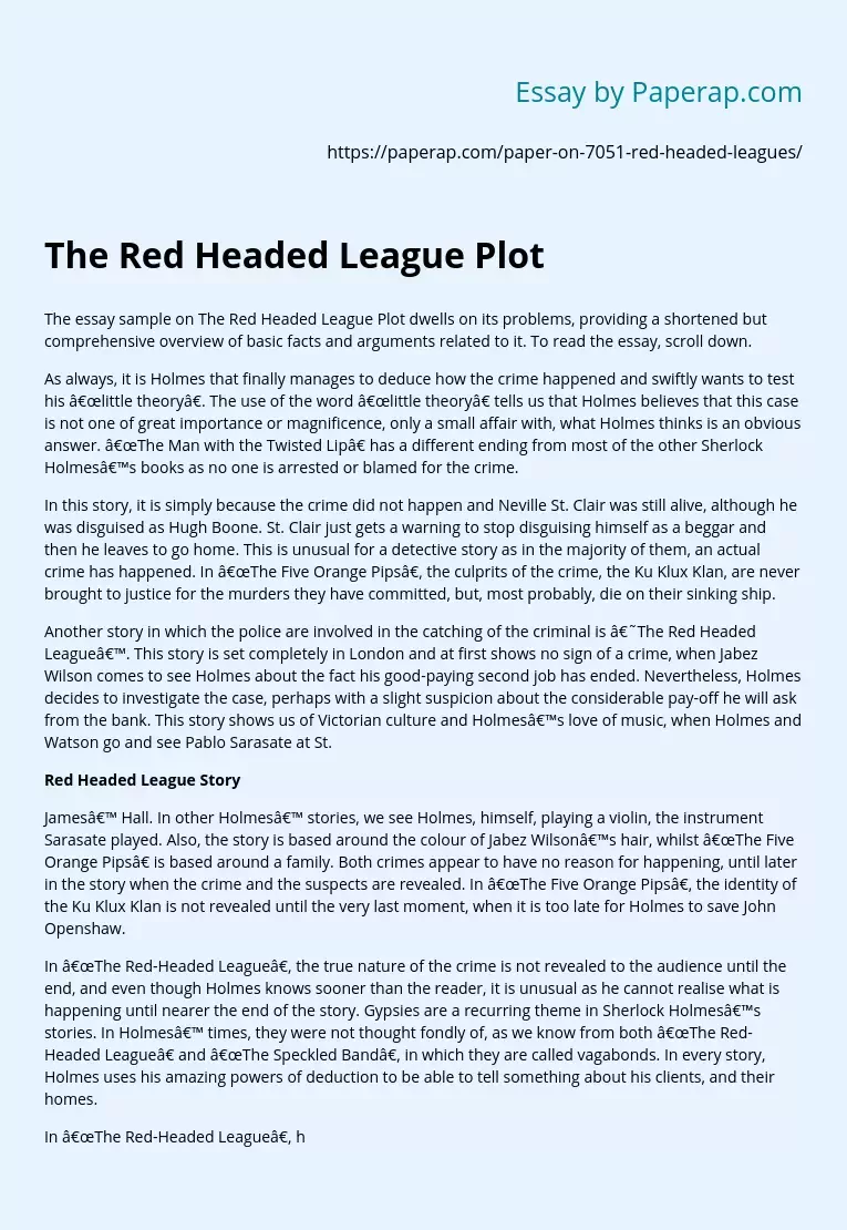 The Red Headed League Plot