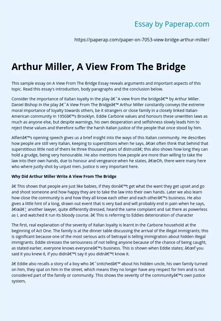 Arthur Miller, A View From The Bridge