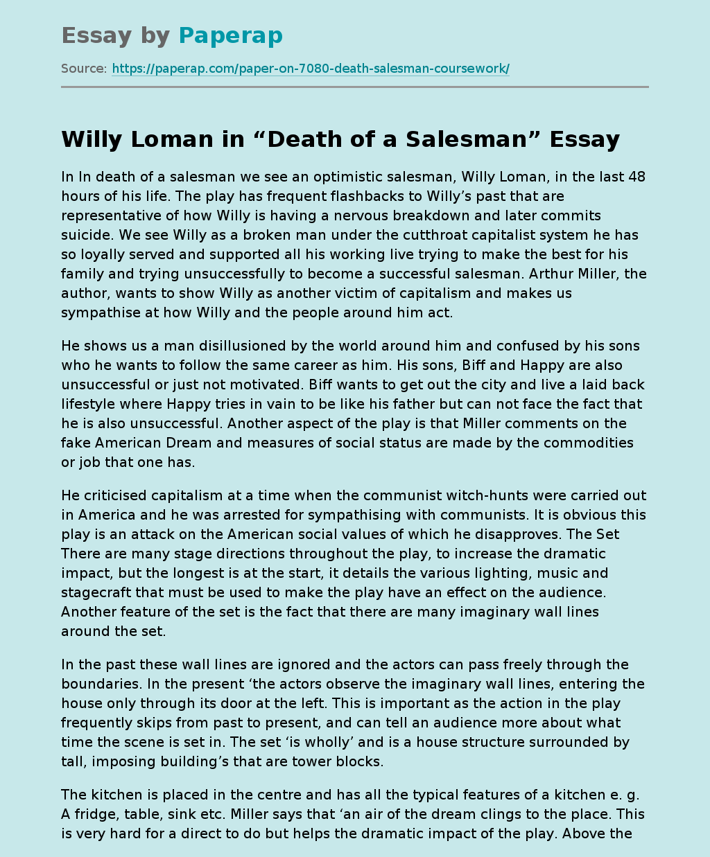 Willy Loman in “Death of a Salesman”