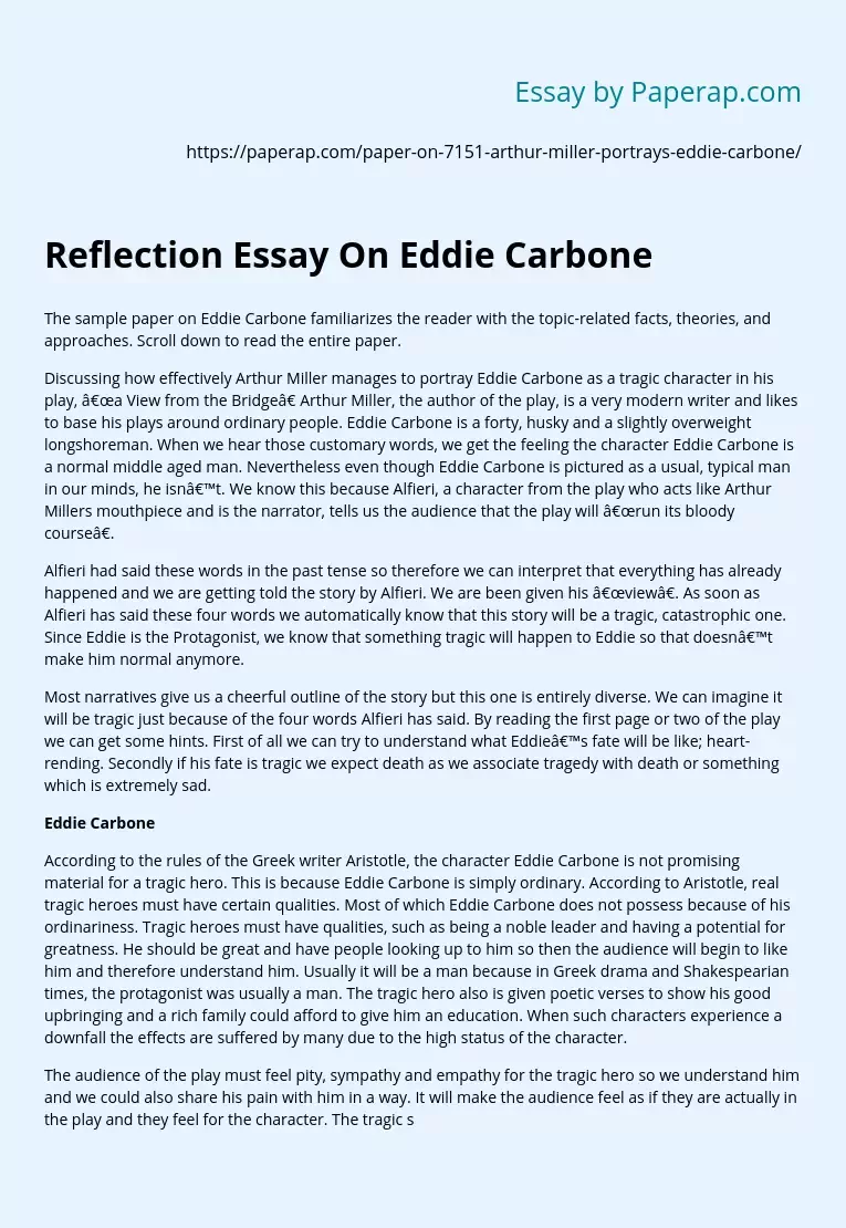 Reflection Essay On Eddie Carbone