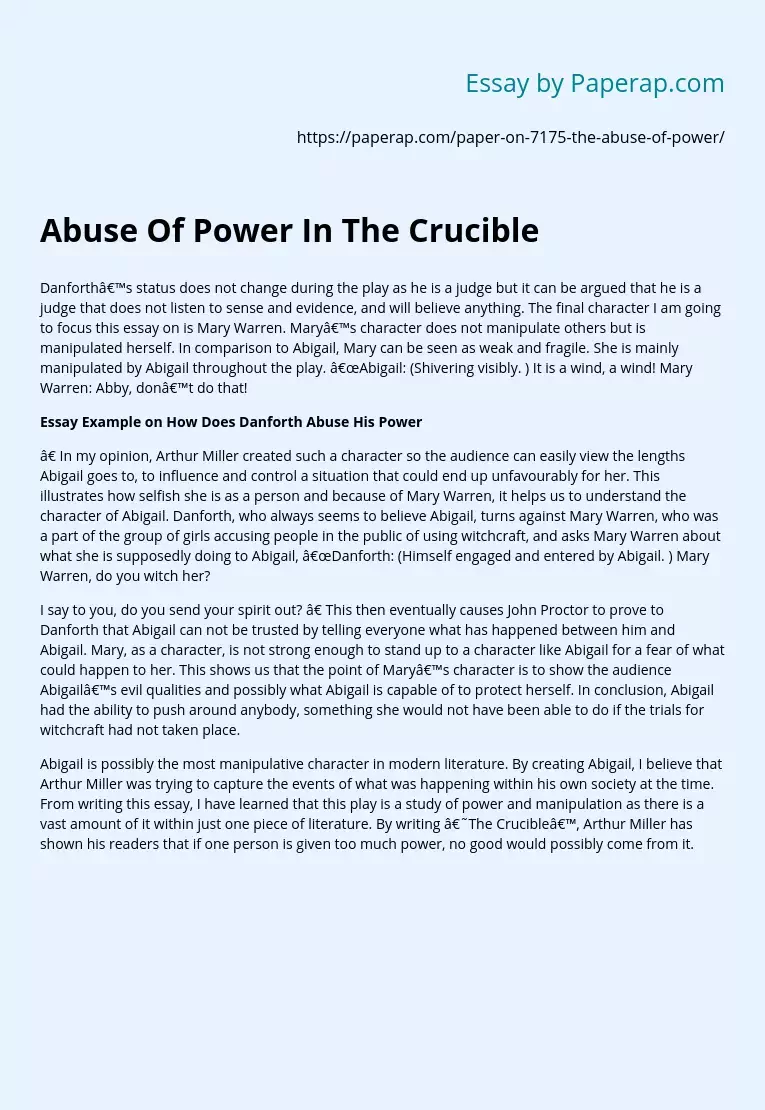Abuse Of Power In The Crucible