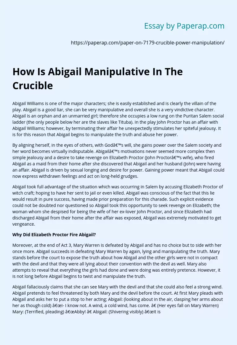 How Is Abigail Manipulative In The Crucible