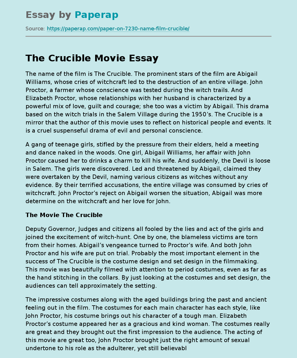 crucible movie essay