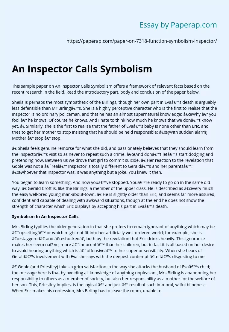An Inspector Calls Symbolism