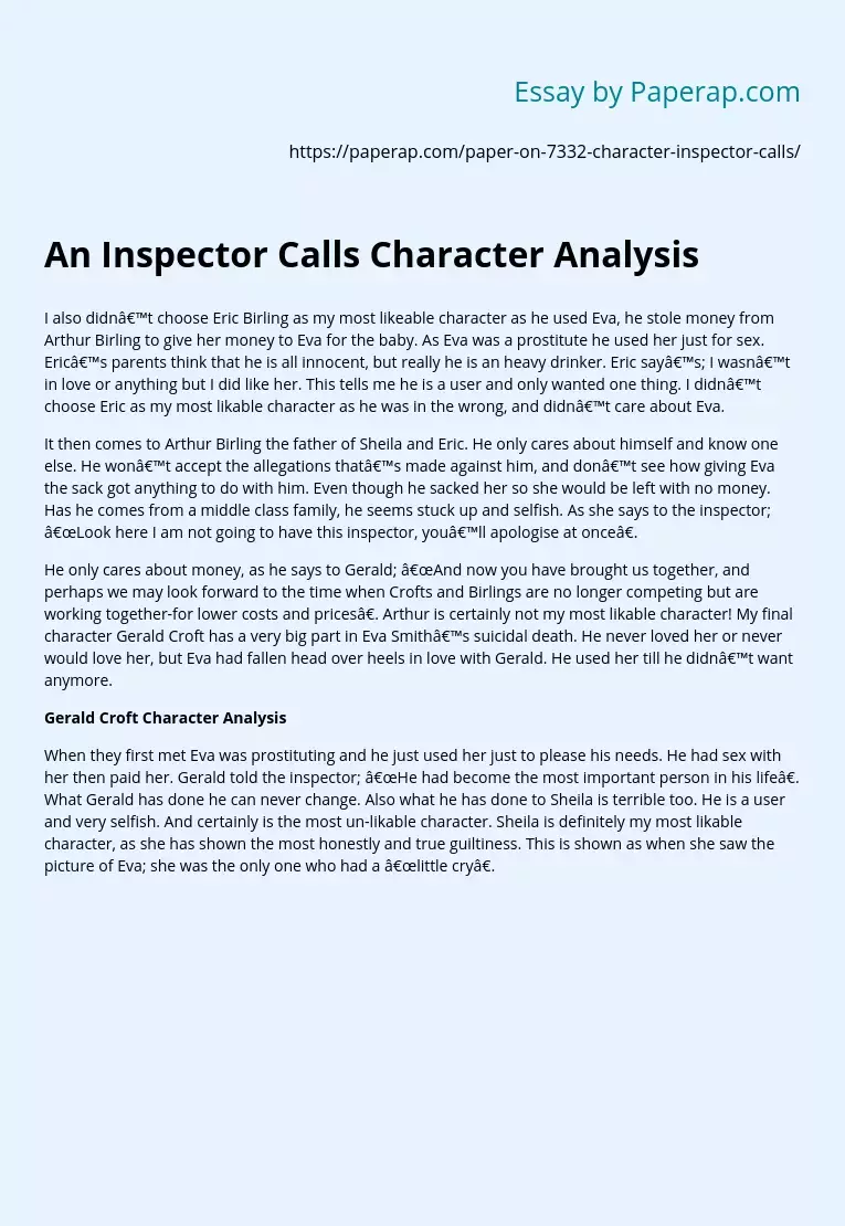 An Inspector Calls Character Analysis