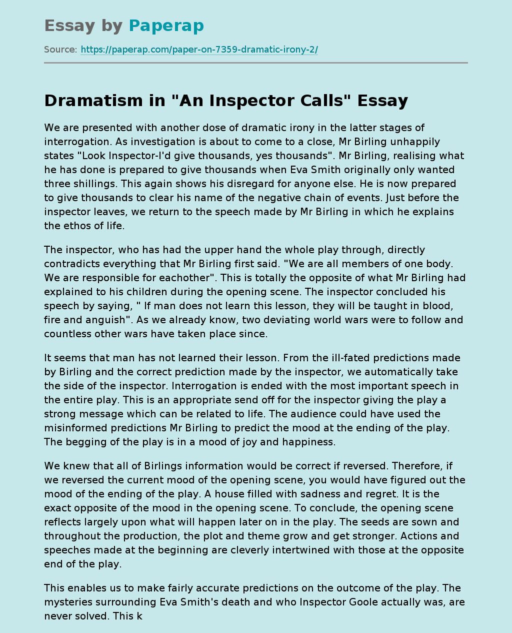 Dramatism in "An Inspector Calls"