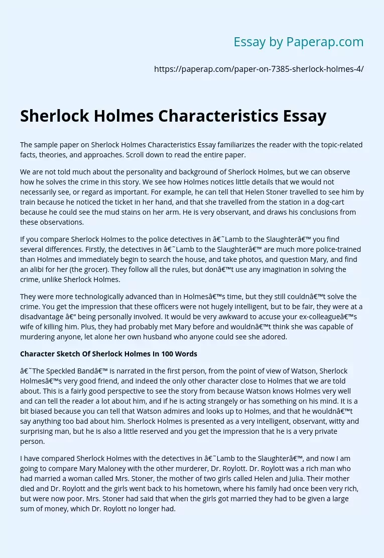 Sherlock Holmes Characteristics Essay