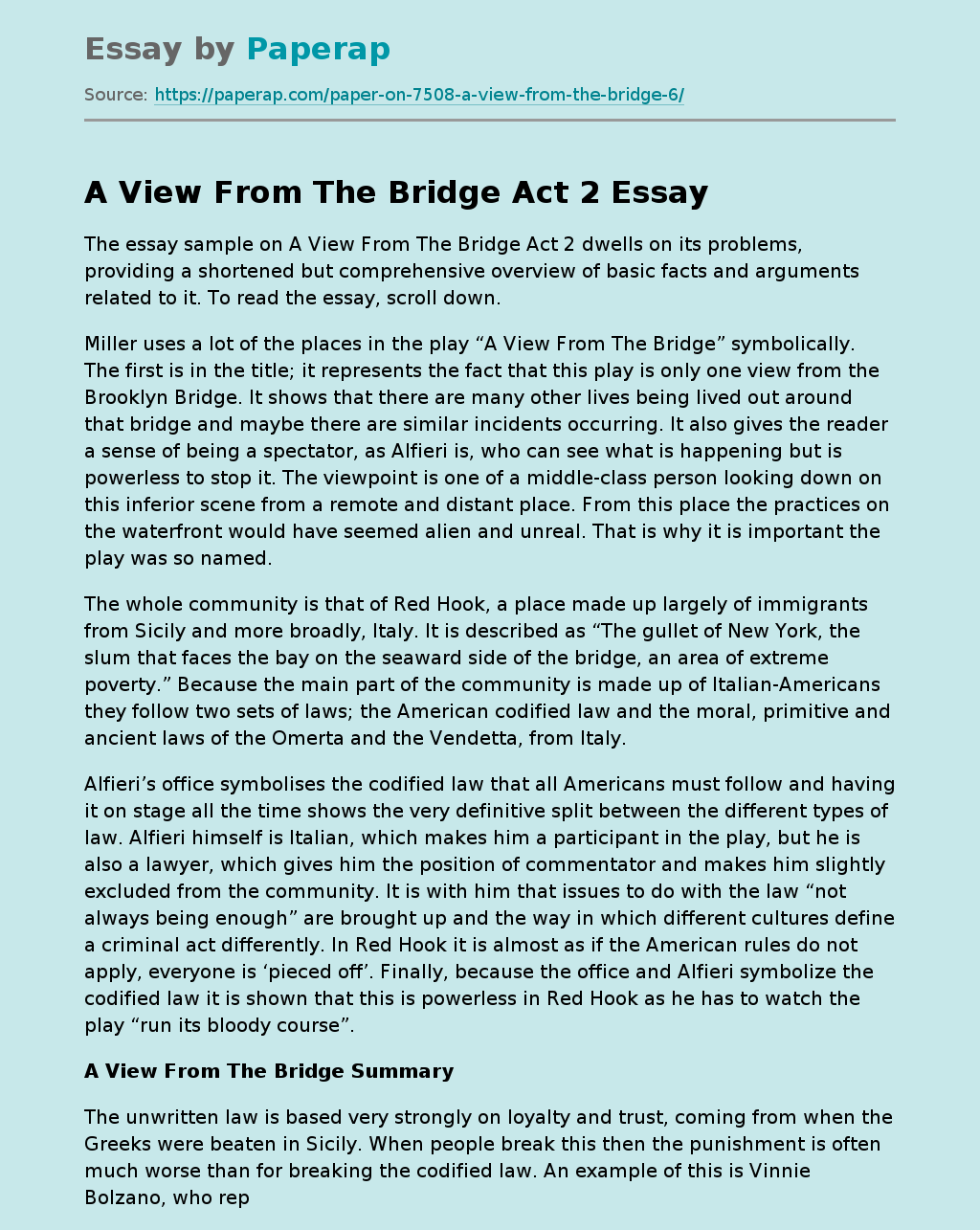 critical essay a view from the bridge