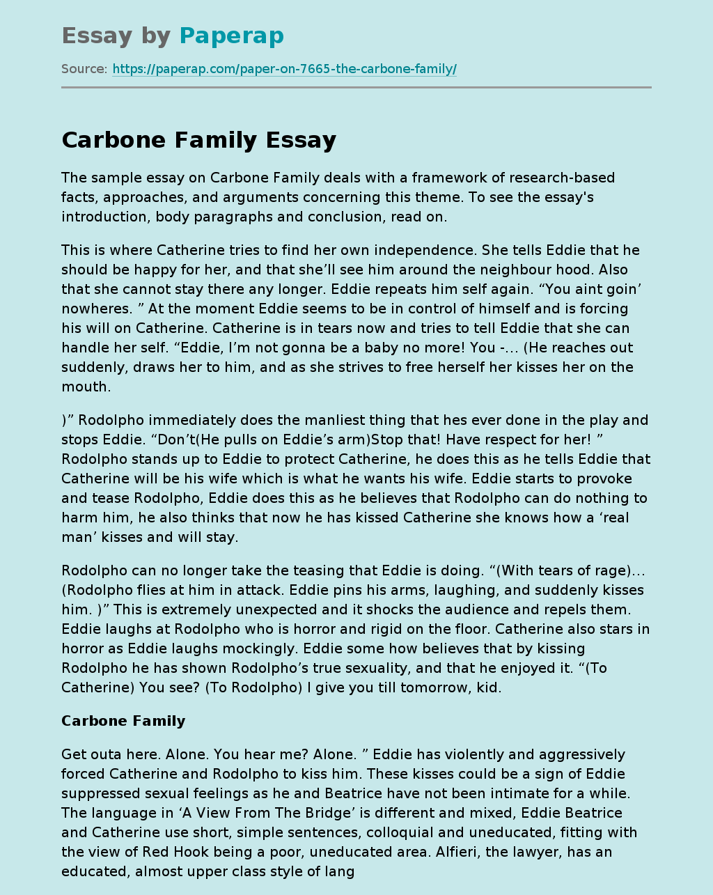 Essay on Carbone Family