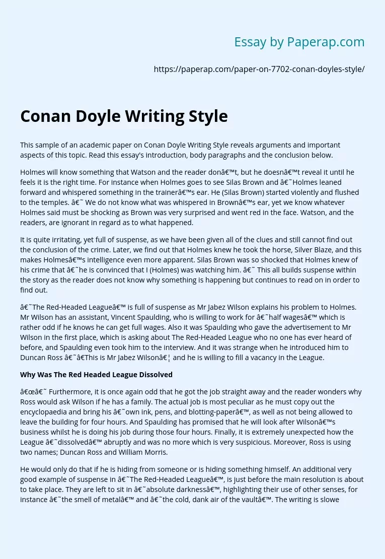 Conan Doyle Writing Style