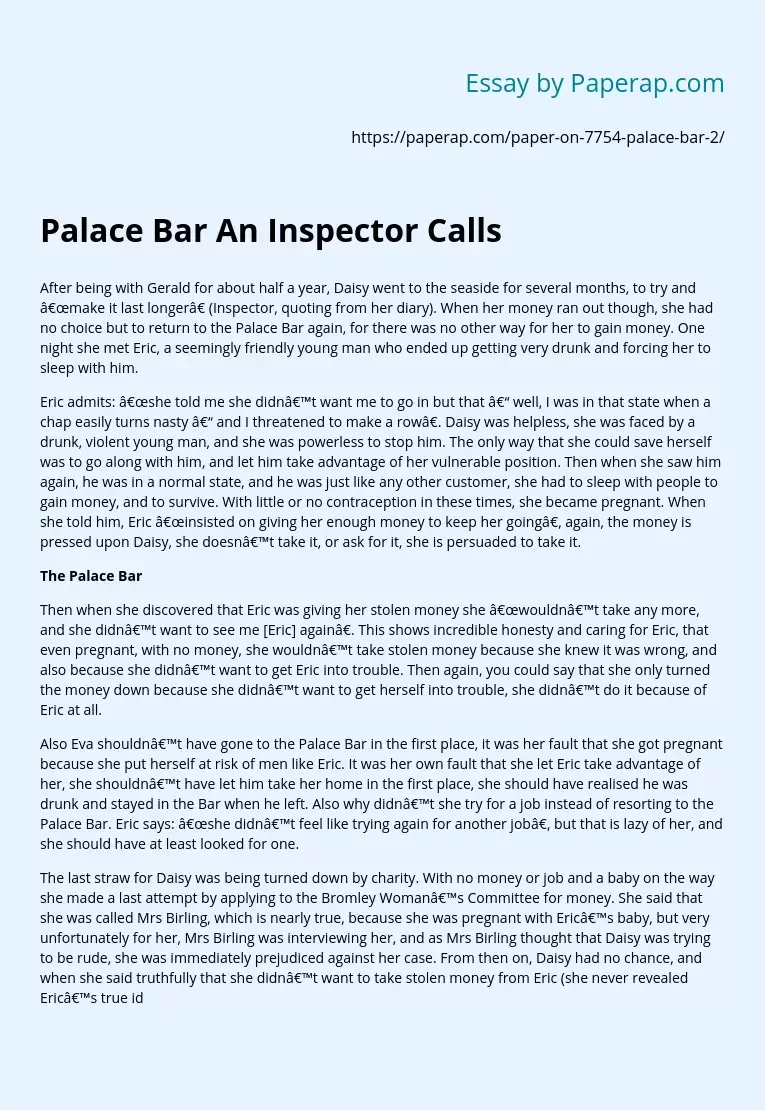 Palace Bar An Inspector Calls