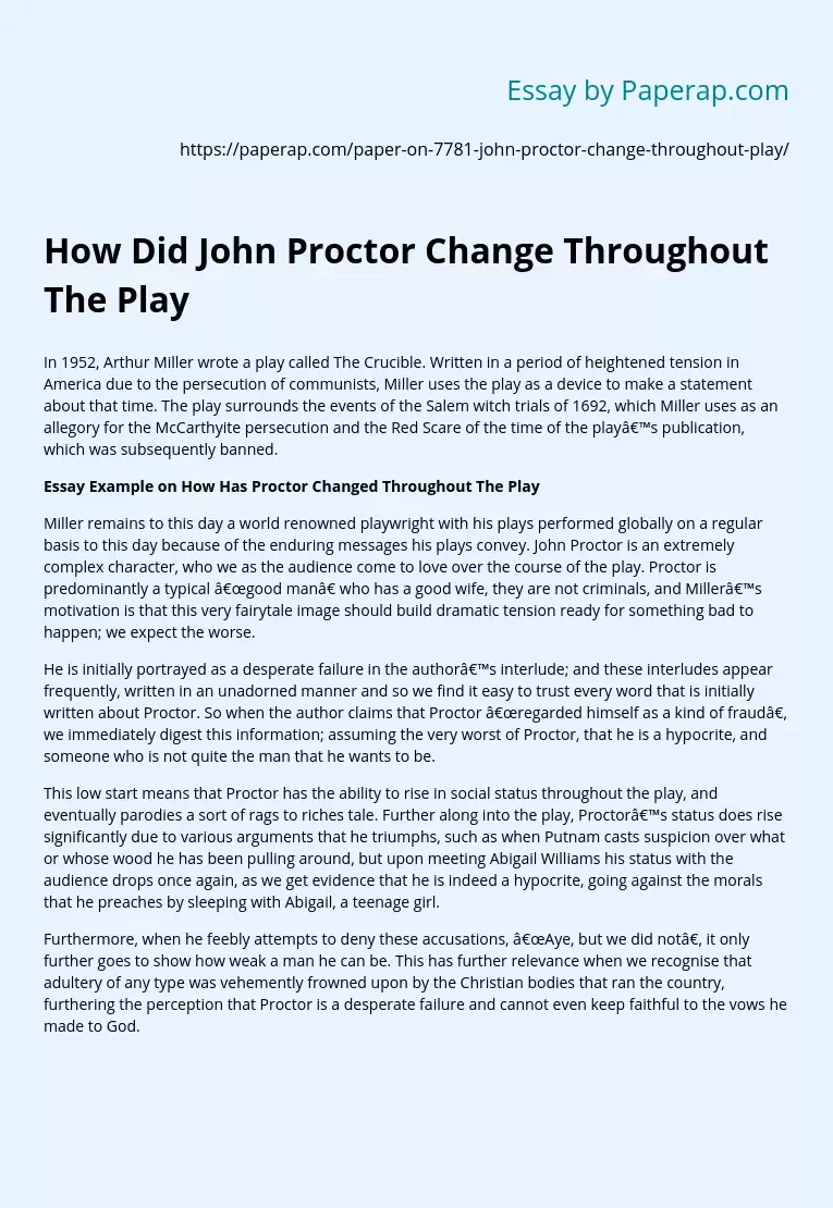How Did John Proctor Change Throughout The Play