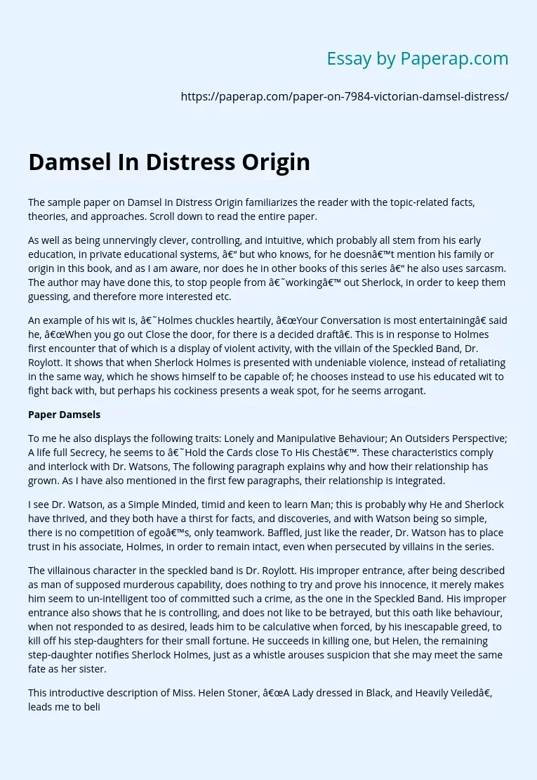 Sample Paper on Damsel in Distress Origin