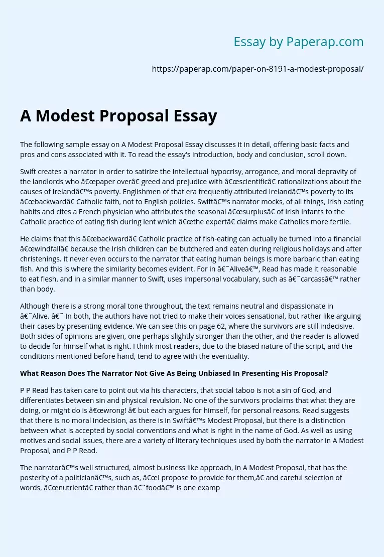 A Modest Proposal Essay