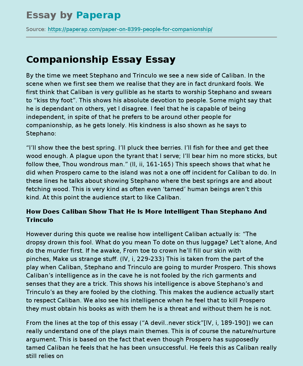 Companionship Essay