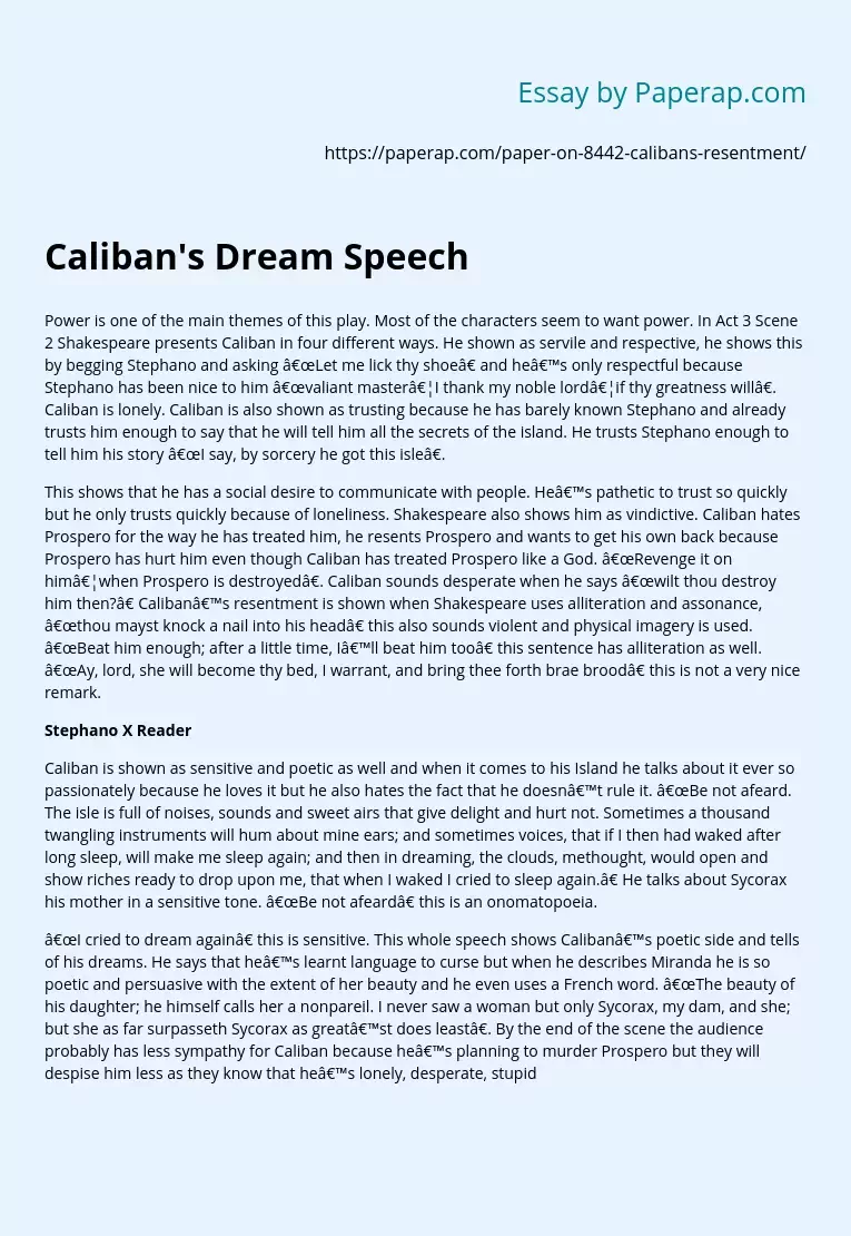 Caliban's Dream Speech