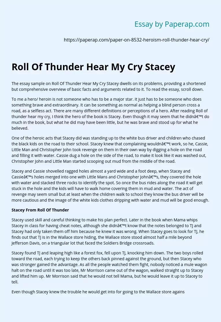 Roll Of Thunder Hear My Cry Stacey