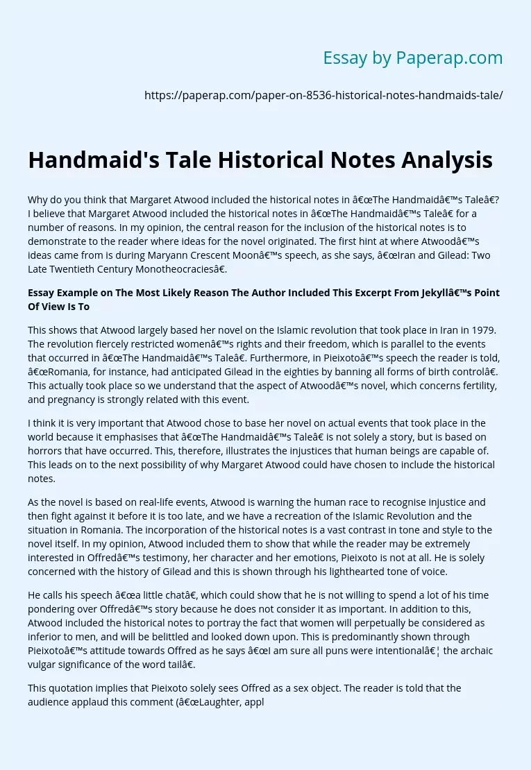 Handmaid's Tale Historical Notes Analysis