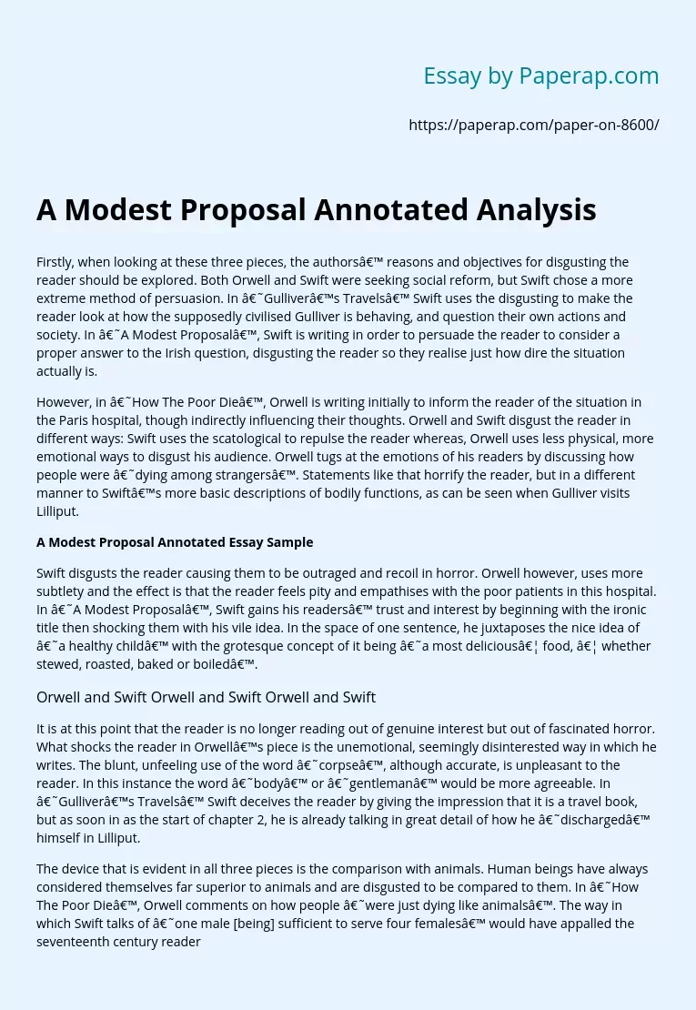 A Modest Proposal Annotated Analysis